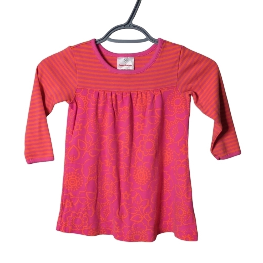 Hanna Andersson Print/Stripe Dayplay Dress Size 3 (90cm) Orange/Pink Floral